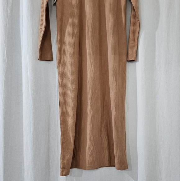 Open Edit Long Sleeve Crew Neck Ribbed Maxi Dress in Tan/Orange Women’s Size M - Picture 9 of 11